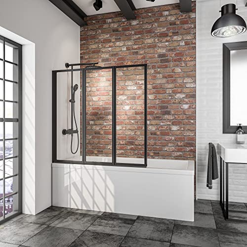 Schulte Badewannenaufsatz 3-teilig faltbar, 127 cm x 140 cm, Klebemontage ohne Bohren, 3 mm Sicherheitsglas ESG Klar hell, Mattschwarz, D1300-EKS 68 50 im Sale