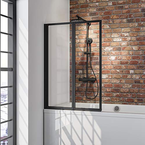 Schulte Duschwand Smart inkl, Klebe-Montage, 87 x 121 cm, 2-teilig faltbar, 3 mm Sicherheitsglas (ESG) Klar hell, Schwarz, Duschabtrennung für Wanne, Montage ohne Bohren in die Fliese im Sale