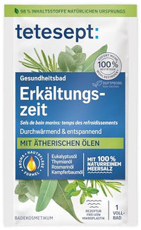 Thumbnail for tetesept Meeressalz Erkältungszeit Bad – Gesundheitsbad für die kalte Jahreszeit mit 6 ätherischen Ölen – Wohltuender Badezusatz mit natürlichem Meeressalz – 10 x 80 g im Sale