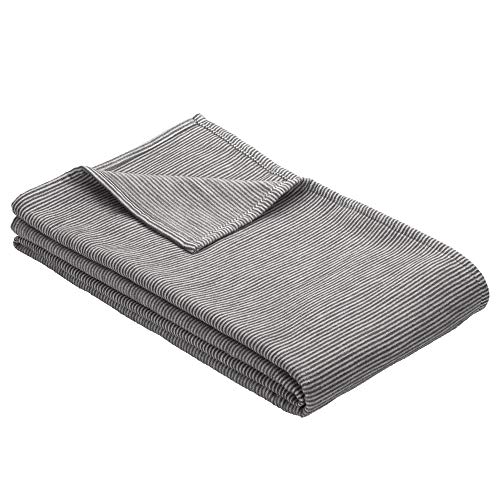 Ibena Turin Kuscheldecke 140x200 cm – Baumwolldecke grau hellgrau Streifenmuster, hochwertige Markenqualität Made in Germany im Sale