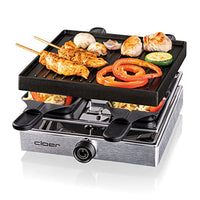 Thumbnail for Cloer 6454 raclette grill with die-cast aluminum plate, 750 W, 4 non-stick raclette pans, plastic spatula, unheated parking space, aluminum on sale