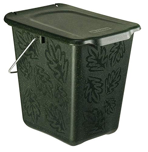 Rotho Greenline Compost bin 7l with lid and handle for the kitchen, plastic (recycled PP) BPA-free, green, 7l (26.0 x 20.8 x 25.0 cm), Dark green on sale