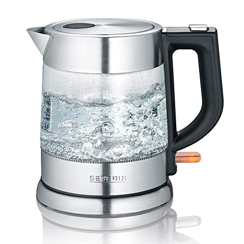 SEVERIN glass kettle, 1.0L, powerful and compact in high-quality design, electric kettle with limescale filter, stainless steel/black, WK 3468 on sale