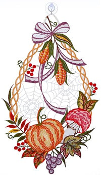 Thumbnail for Plauener Spitze Fensterbild Herbst Herbstfrüchte 31 cm Fensterdekoration Halloween Spitzenbild Fensterschmuck Mehrfarbig mit Saugnapf im Sale