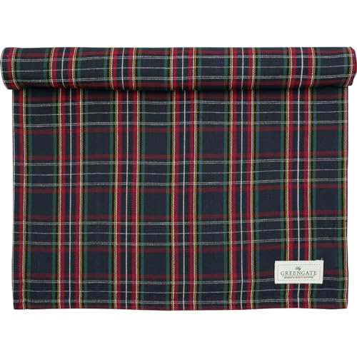 Greengate Dagmar Table Runner Check Dark Blue 140x45cm