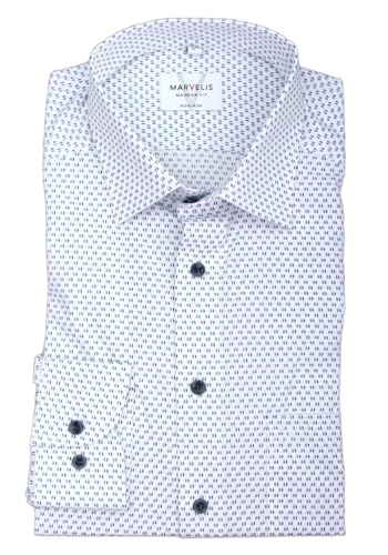 Marvelis Modern Fit Hemd Langarm New Kent Kragen Muster weiß im Sale