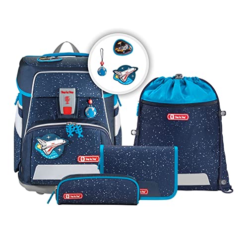 Step by Step Schulranzen-Set Space „Sky Rocket Rico“ 5-teilig, blau-schwarz, Weltraum-Design, ergonomischer Tornister mit Reflektoren, höhenverstellbar mit Hüftgurt für Jungen 1. Klasse, 20 im Sale