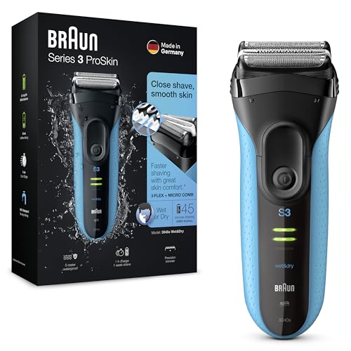 Braun Series 3 ProSkin Electric Shaver with Precision Trimmer, Men's Electric Shaver, Wet &amp; Dry, Electric Razor, Dry Shaver, Made in Germany, 3040s, Black/Blue on Sale