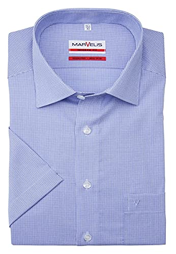 Marvelis Men's Business Shirt Short Sleeve Non-Iron Modern Fit, Vichy Check, New Kent, Blue 11.39 on Sale