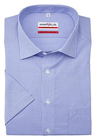 Thumbnail for Marvelis Men's Business Shirt Short Sleeve Non-Iron Modern Fit, Vichy Check, New Kent, Blue 11.39 on Sale