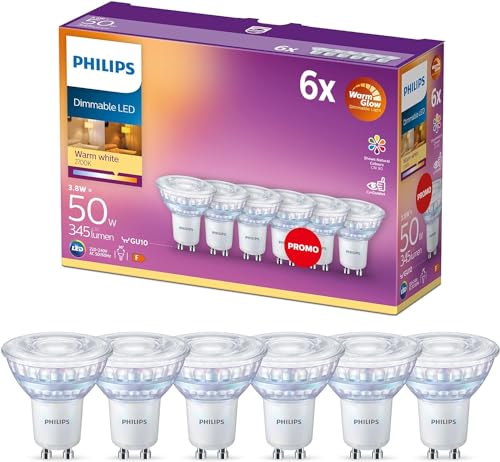 Philips LED Classic GU10 Lampen Warm Glow 6-er Pack (50 W), dimmbare Reflektor LED Spots mit warmweißem Licht, energiesparende Lampen mit langer Nutzlebensdauer, Warmglow Dimmbar im Sale