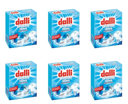 dalli Anti-Grau Tücher I 6 x 15 Waschladungen pro Packung I Verhindert Grauschleier & Farbverlust bei heller Wäsche | 6er Pack im Sale