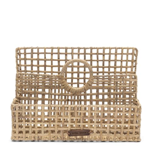 Riviera Maison magazine rack reed freestanding magazine rack handwoven, office accessories - Rustic Rattan Sisi Desk Organizer - (LxWxH) 15x35x24 on sale