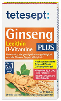 Thumbnail for tetesept Ginseng plus Lecithin + B-Vitamine - Hochdosiert - Nahrungsergänzungsmittel zur Unterstützung der Nerven und Vitalisierung des Organismus dank B-Vitaminen - 1 x 30 Mini-Tabletten