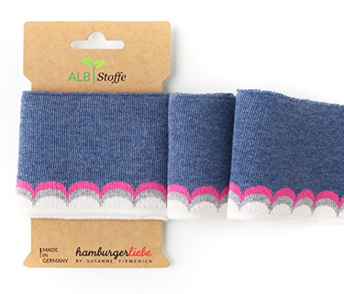 Albstoffe Bio-Strickbündchen Fertigbündchen Hamburger Liebe Cuff Me College Feinstrick GOTS Welle blau pink grau Creme 1,1m Länge im Sale