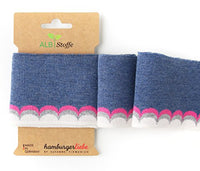 Thumbnail for Albstoffe Bio-Strickbündchen Fertigbündchen Hamburger Liebe Cuff Me College Feinstrick GOTS Welle blau pink grau Creme 1,1m Länge im Sale