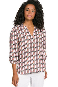 Thumbnail for GINA LAURA Damen Bluse, Leinen, Allover Print, offener Stehkragen, 3/4-Ärmel Sand 44+ 811311309-44+ im Sale