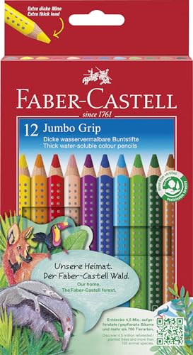 FABER-CASTELL 110912 - Jumbo Buntstifte Set Grip, 12-teilig, dreikant, bruchsicher, für Kinder und Erwachsene im Sale