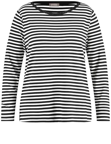Samoon Damen Geringeltes Longsleeve mit Ziersteinen Langarm gestreift Black/Offwhite Ringel 54 im Sale