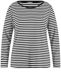 Thumbnail for Samoon Damen Geringeltes Longsleeve mit Ziersteinen Langarm gestreift Black/Offwhite Ringel 54 im Sale