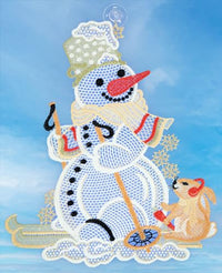 Thumbnail for Plauener Spitze Fensterbild Weihnachten Schneemann Hase 29 cm Weihnachtsdekoration Fensterdekoration Winter Fensterschmuck Farbig mit Saugnapf im Sale