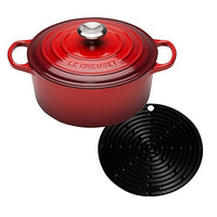 Thumbnail for Le Creuset Cast Iron Roaster Signature Round 26 cm, Cherry Red & Le Creuset Silicone Accessories Pot Holder Round Black on Sale