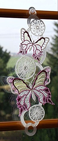Thumbnail for Modespitze Fensterbild PLAUENER SPITZE 17x38 cm + Saugnapf Schmetterling Lila Frühlingsbote Spitzenbild Fensterdeko Sommer im Sale