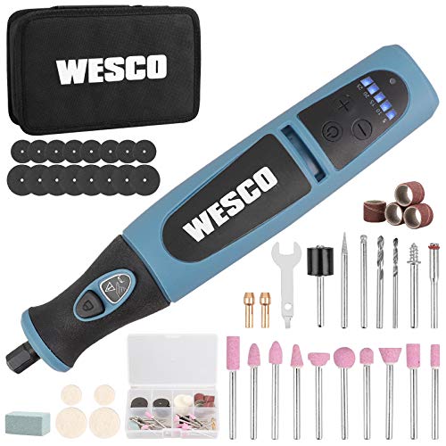 WESCO Cordless Multi-Tool, 7.2V Rotary Tool with 45 Accessories, 5000-25000 RPM, 5 Variable Precise Speed ​​Controls, with LED Light, Charging Indicator, Bag, for DIY and Craftsmen