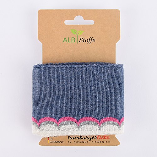 Albstoffe Bio-Strickbündchen Fertigbündchen Hamburger Liebe Cuff Me College Feinstrick GOTS Welle blau pink grau Creme 1,1m Länge im Sale