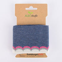 Thumbnail for Albstoffe Bio-Strickbündchen Fertigbündchen Hamburger Liebe Cuff Me College Feinstrick GOTS Welle blau pink grau Creme 1,1m Länge im Sale