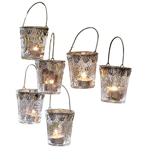 Loberon Windlicht 6er Set Lisanne, mundgeblasen, in Handarbeit gefertigt, Filigrane Henkel zum Aufhängen, für Teelichter geeignet, Kerzenhalter, Dekoration,Glas, Eisen, klar im Sale