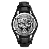 Thumbnail for Thomas Sabo Herren Armbanduhr Tigerkopf Relief Analog Quarz Leder WA0367-203-201-42 im Sale