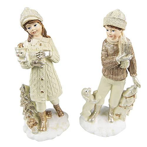 Clayre & Eef Mädchen und Junge Winterfigur im Set Weihnachten Landhaus im Sale