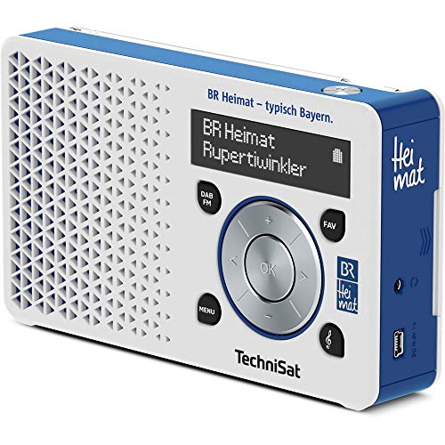 TechniSat Digitradio 1 BR Heimat-Edition portables DAB Radio (klein, tragbar, mit Lautsprecher, DAB+, UKW, Favoritenspeicher, Direktwahltaste zu BR Heimat) weiß/blau im Sale