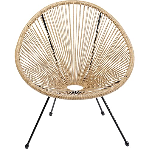 Kare Design Acapulco Armchair, Natural, Indoor and Outdoor Chair in Retro Design, Garden Chair, Relaxing Chair for Balcony, Garden, Terrace, Black Steel Frame, 85x73x78 cm (H/W/D) on Sale