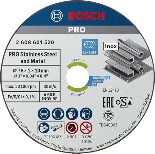 Bosch 5x PRO Stainless Steel and Metal Speed ​​Thin cutting disc for mini angle grinders and 10 mm bore (for steel, stainless steel, Ø 76 mm, Professional accessories for mini angle grinders) on sale