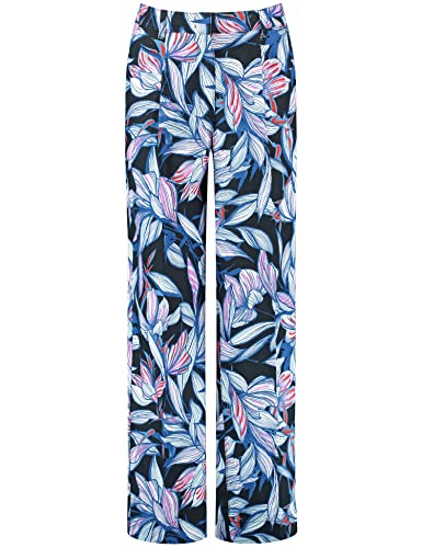 Gerry Weber Damen Gemusterte Leinenhose Wide Leg floral, Gemustert reguläre Länge Blau/Lila/Pink Druck 38 im Sale
