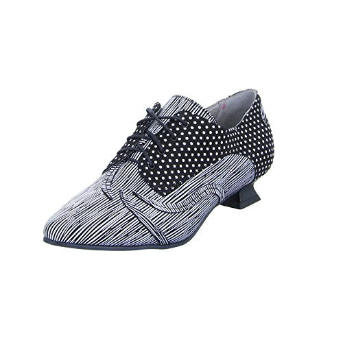 Simen Damen Pumps 0887A Hochfrontpumps Schnürer Leder Schwarz Weiß, im Sale