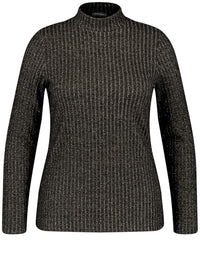 Thumbnail for Samoon Damen Turtleneck-Shirt mit Glitzer-Effekt Langarm unifarben, Melange Black Gemustert 56 im Sale