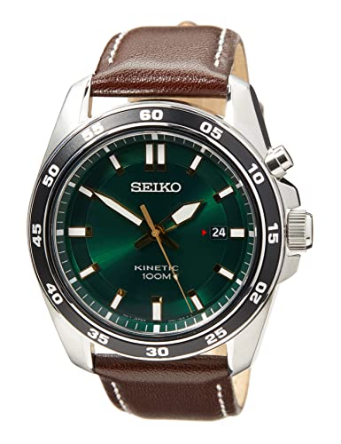 Seiko Herren-Uhr Kinetik Edelstahl mit Lederband SKA791P1 im Sale
