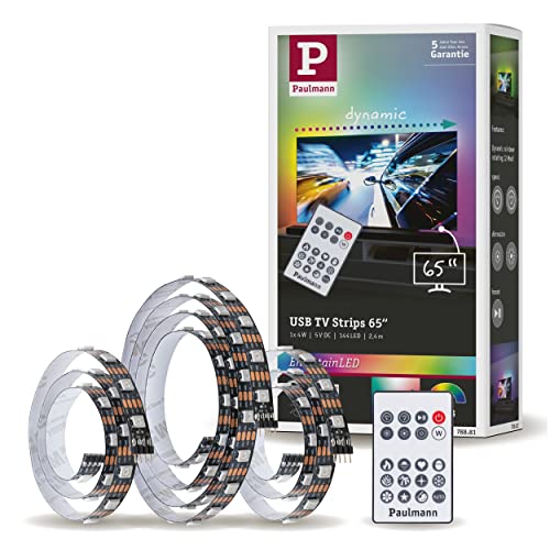 Paulmann 78880 LED Stripe USB TV-Beleuchtung 55 Zoll 2m 60LEDs/m Dynamic Rainbow RGB incl. 1x3,5 Watt dimmbar Lichtband Schwarz Kunststoff im Sale