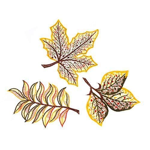 Plauener Spitze Deckchen Blätter 3-er Set farbig, Tischschmuck, Deko, Tischdekoration
