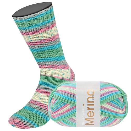 MEILENWEIT 100g Merino Extrafine Laura 4554 - Turquoise/Grey/Carnation Pink/Petrol/Raw White on Sale