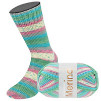 Thumbnail for MEILENWEIT 100g Merino Extrafine Laura 4554 - Turquoise/Grey/Carnation Pink/Petrol/Raw White on Sale