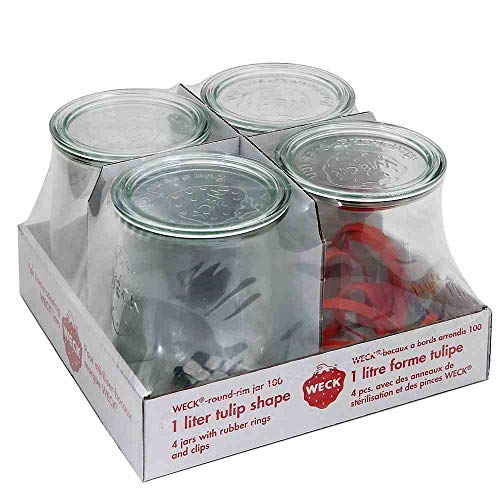 Weck Einkochgläser 4er Set 1 Liter Komplettsett Gummiring Klammer Sturzglas im Sale