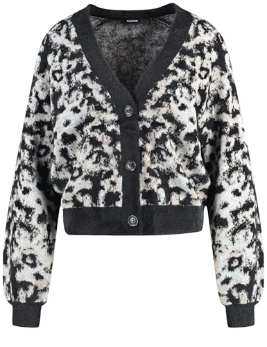 Taifun Damen Kuschelige Strickjacke Langarm, Strickbündchen Gemustert Offwhite Gemustert 46 im Sale