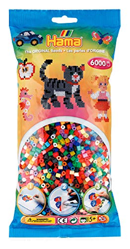 Hama Perlen 205-68 lperlen Beutel mit ca. 6.000 Midi Bastelperlen in 52 Farben mit Durchmesser 5 mm, kreativer Bastelspaß für Groß und Klein im Sale