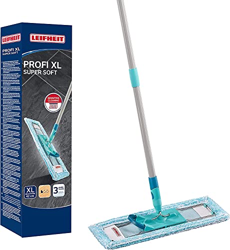 Leifheit rückenschonender Bodenwischer Profi  micro Duo, Stahlstiel 146cm, Wischmopp mit Fußklick, Mikrofaser Bezug für Fliesen und Laminat, 360° Drehgelenk, Click-System, umweltfreundlicher Karton im Sale