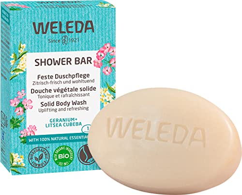 WELEDA Organic Solid Shower Gel Geranium &amp; Litsea Cubeba – solid natural cosmetic shower gel with shea butter and a refreshing scent. Natural shower bar soap for men and women. 100% vegan and plastic-free (1 x 75 g) on ​​sale