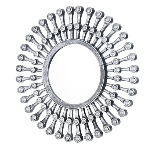 Invero Wandspiegel zum Aufhängen, rustikal, rund, klassisch, antikes Finish, ideal für Flur, Schlafzimmer, Wanddekoration, Wohnzimmer und mehr, x cm, Grau im Sale